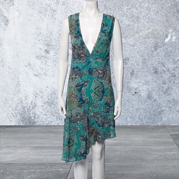 ZADIG & VOLTAIRE Deep V Neck Asymmetric Hem Sleeveless Dress - Picture 1 of 9
